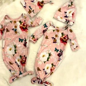 Beautiful tie knot gown with matching cap.